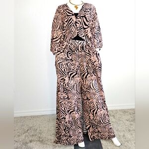 SUMMER CHIFFON TIGER PRINT KIMONO KAFTAN TWO PIECE PANT SET / LONG ABAYA